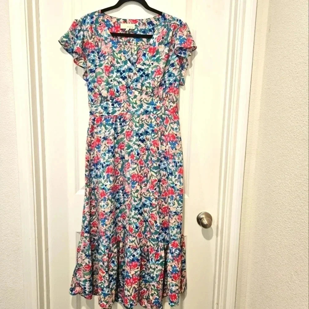 Pinch Ruffle‎ Sleeved tiered floral midi dress size XL
